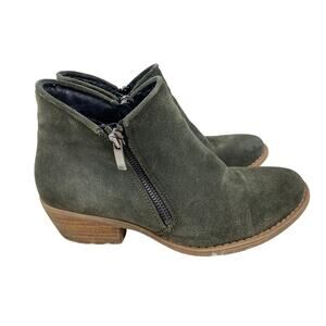 Eric Michael Women's 6.5 US 37 EU Green Suede Leather Side Zip Ankle Booties